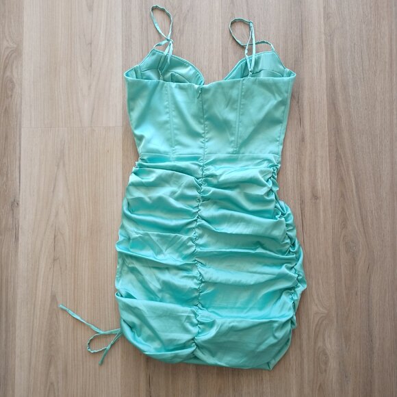 Oh Polly turquoise satin formal sexy bodycon dress size 6 or S/M - Picture 4 of 8